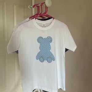 Oversized Blue Teddy Bear Rhinestone White Tee